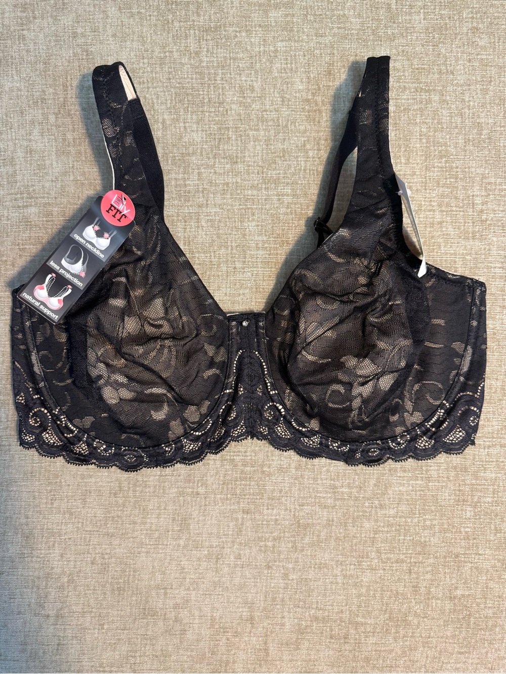 NWT Bali The Lily Fit Black Lace Bra Underwire Adjustable Straps Size 38D